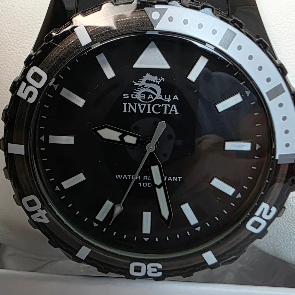 Invicta Subaqua 69447 Mens Watch Black Acrylic 44mm Case Silicone Strap 100M